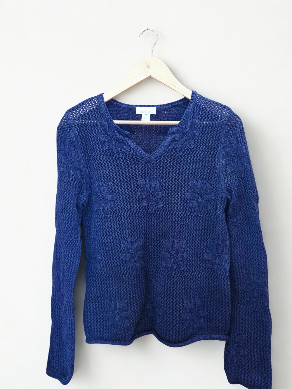 VTG Christopher & Banks Deep Blue V-Neck Textured Knit Sweater